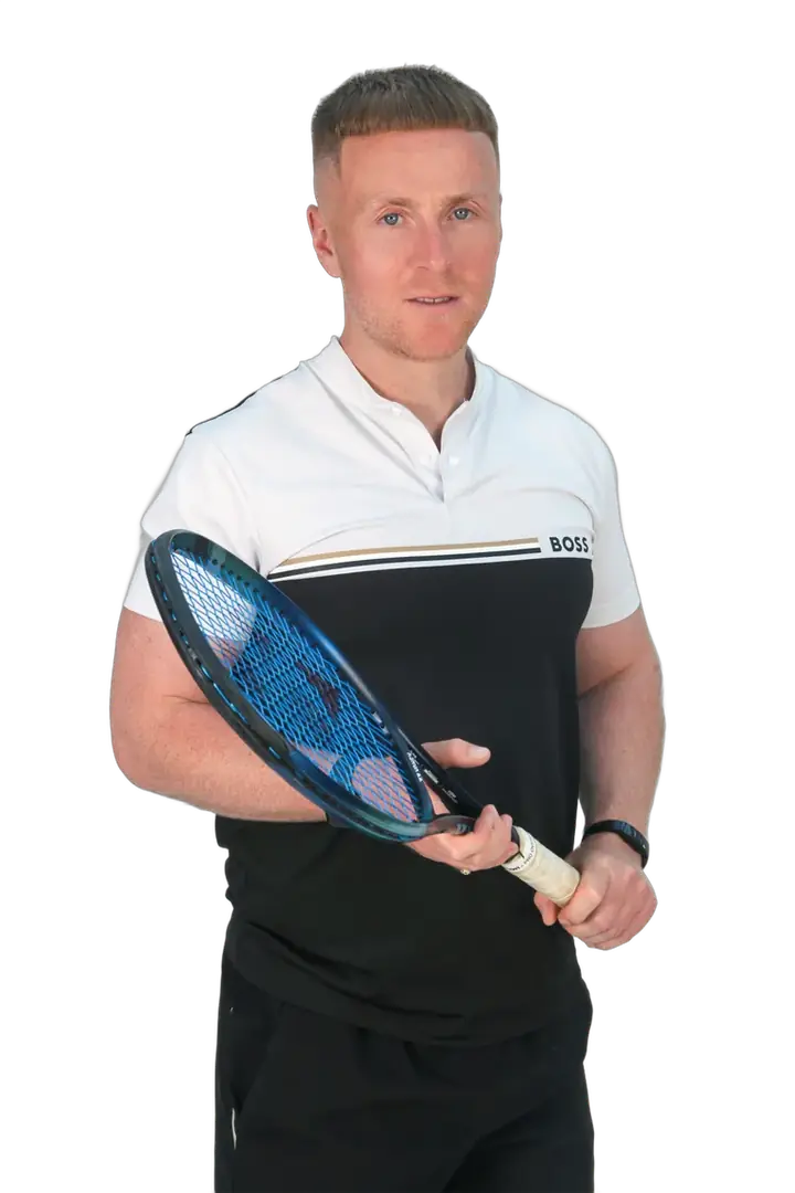 Max Brazier with his tennis racket
